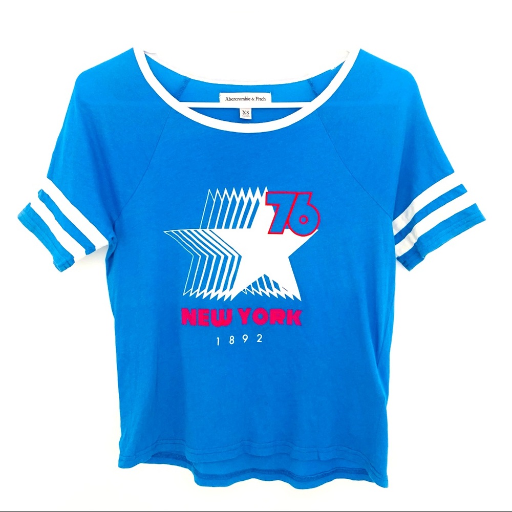 New Abercrombie and Fitch Blue Cropped Varsity T-Shirt
